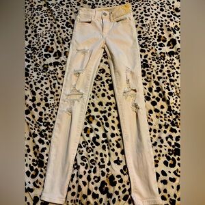 American eagle next level stretch Stylish Cream Distressed skinny Jeans